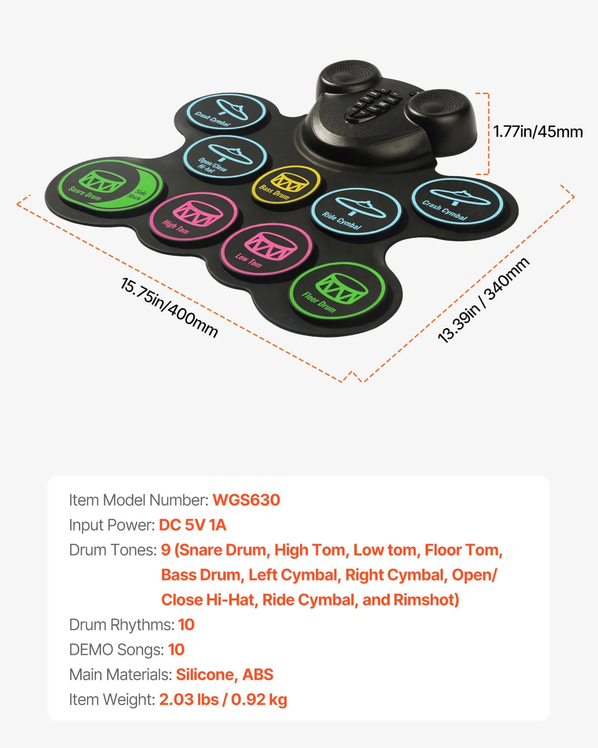 SucceBuy Electric Drum Set 7-Pad / 9-Pad Roll-up Drum Practice Pad Electronic Drumset Portable Instrument Toy for Kids Ages 3+
