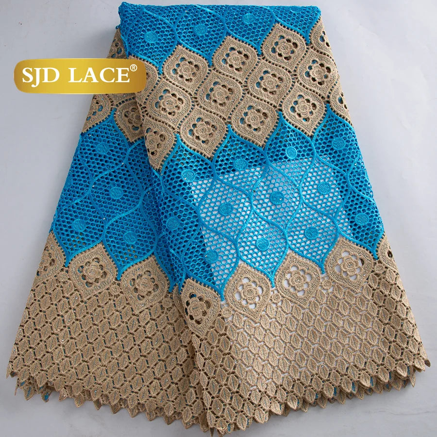 SJD LACE African Guipure Cord Stones Lace Fabric 5 Yards 2026 New Nigerian Water Soluble Lace For Women Wedding Party Dress 3844