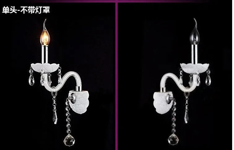 K9 top white Crystal Wall Lamp Candle Led E14 Bulbs double head Led E14 Bulbs white 1/2/3 arms with/without Fabric Lampshade