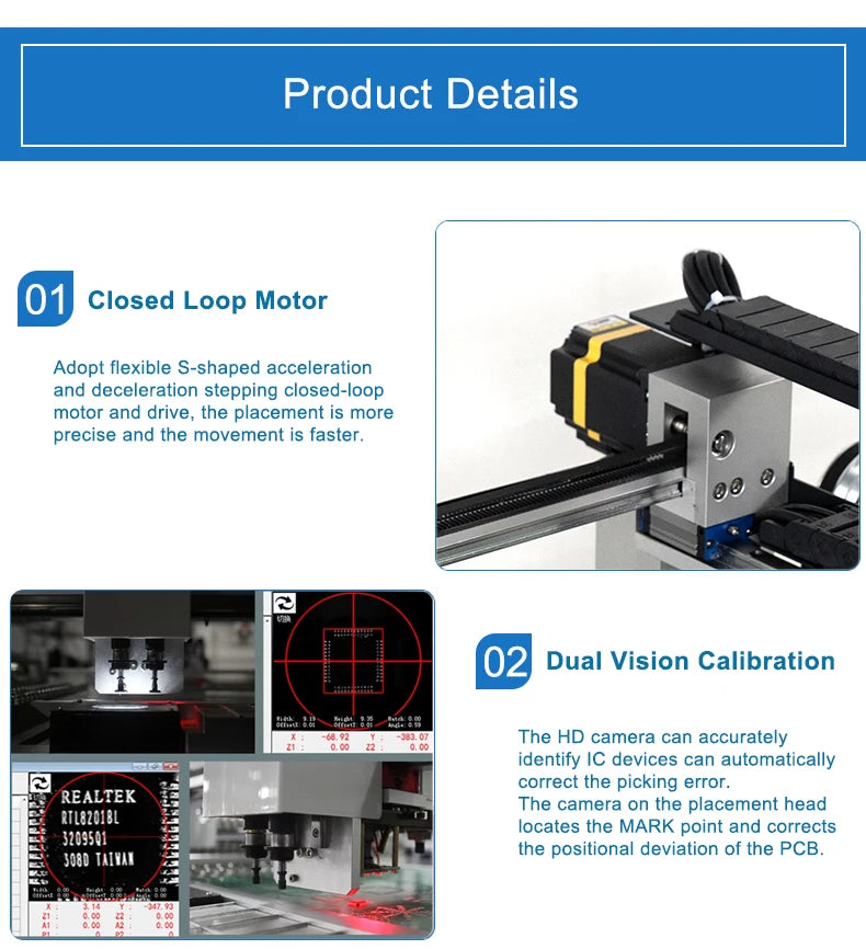 Stock in EU Full Automatic Desktop SMD Pick and Place Machine Flying Vision Precision Camera For SMT Led Production Line