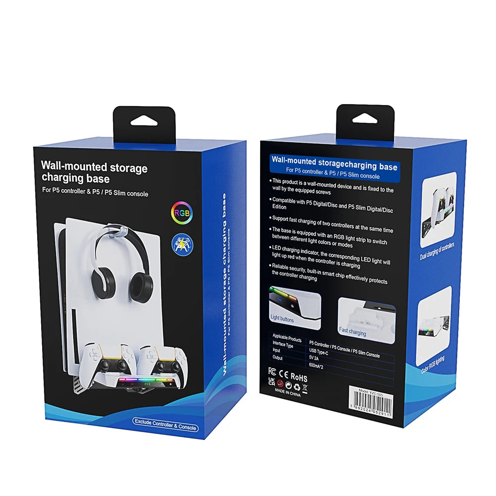 Shelf Floating Mount with Charging Station Wall Bracket Metal Wall Hanging Charger Stand for PS5 Slim/PS5 Console Disc & Digital
