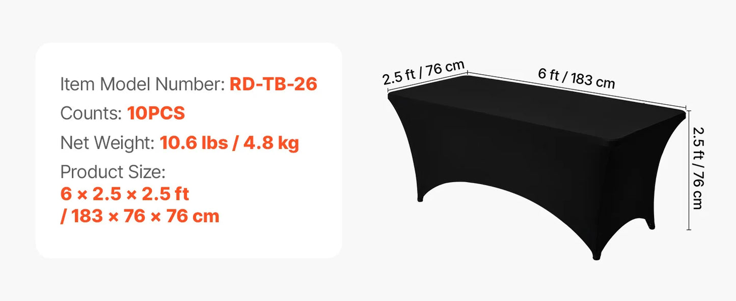 SucceBuy 3/6/10 Pack Table Cloth for Rectangular Fitted Events Wrinkle-Resistant Stretch Black Table Covers Washable Tablecloth