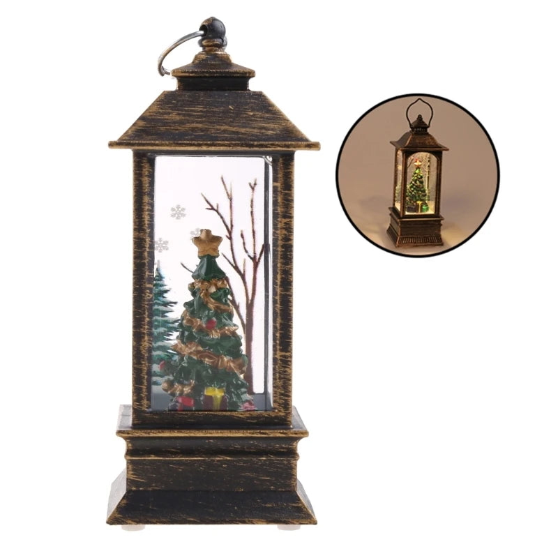 Christmas Glittering Lantern Santa-Claus/Xmas Tree/Snowman/Angel Lighted Lantern Home Table Decoration Gift for Kids