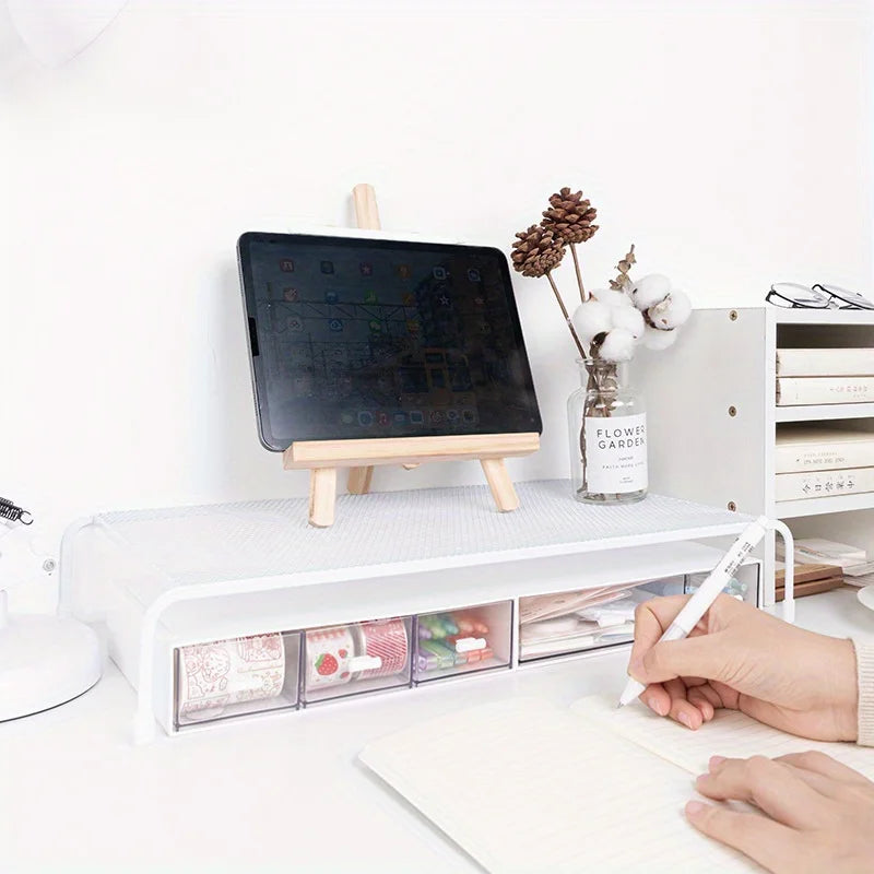 1pc Monitor Stand - Desk Organizer | Space-Saving Shelves for Laptop/Office Tools, Fits Home/Office,Design in White