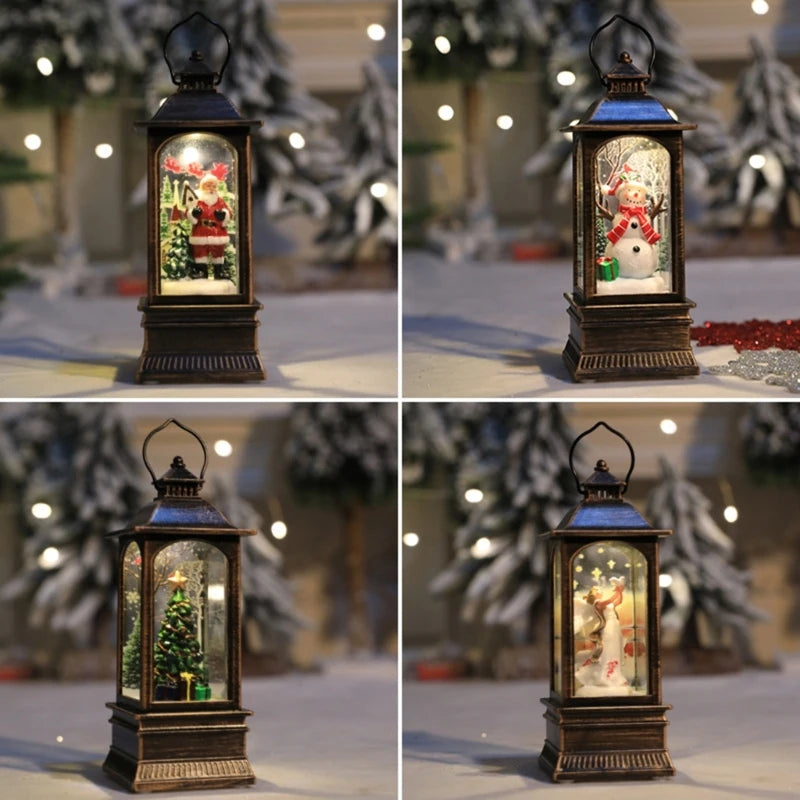 Christmas Glittering Lantern Santa-Claus/Xmas Tree/Snowman/Angel Lighted Lantern Home Table Decoration Gift for Kids