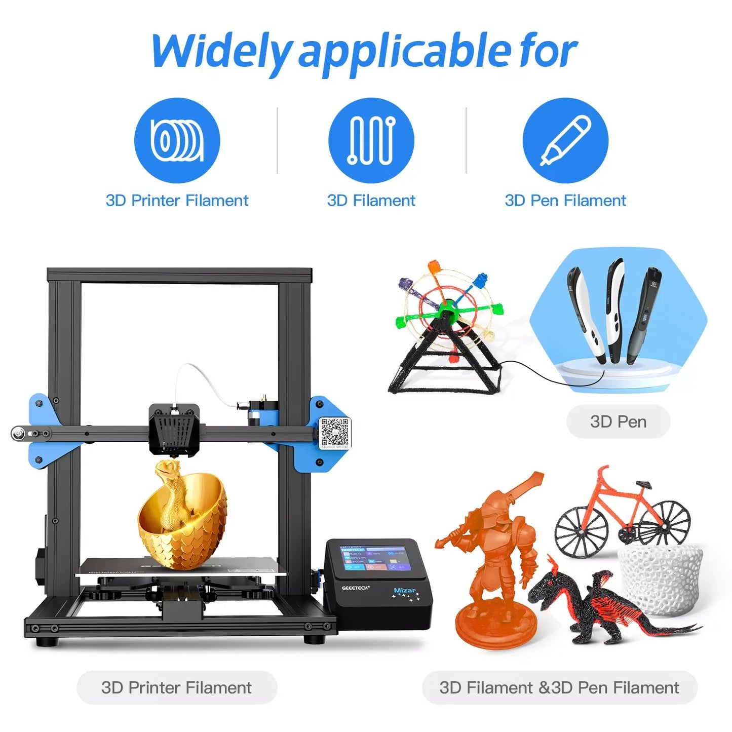 Geeetech Standard PLA Filament 1kg 1.75mm 3D Printer Plastic Material, Accuracy 0.03mm,Fit Most FDM Printer