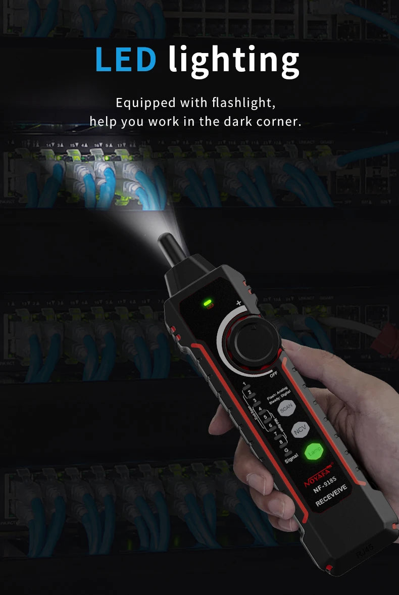 NOYAFA NF-918S Network Cable Tester Red Light Pen Wire Tracer with Optical Power Meter POE Check Wiremap Crimp Test Line Finder