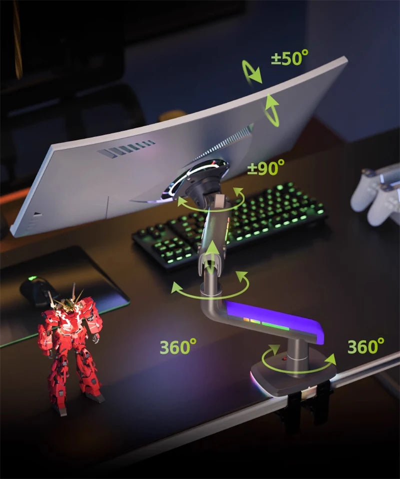 NB G60 L50 E5 F5 Gaming Monitor Arm 32-60 Inch Curved Arc Screen Desktop Ultra Wide Monitor Holder Mount with RGB Light 2-20kgs