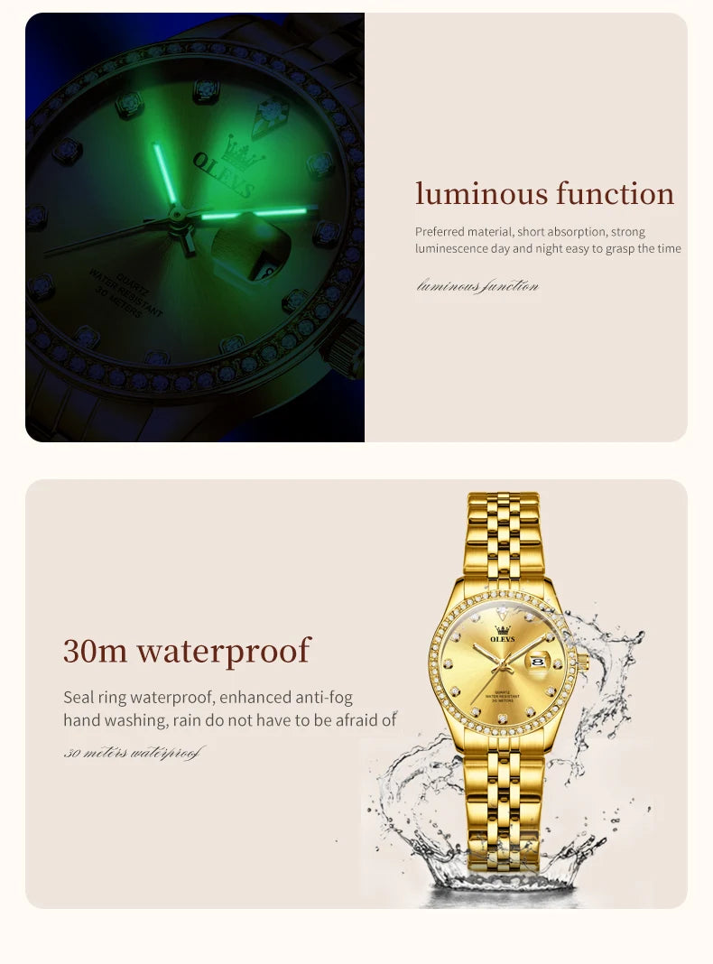 OLEVS 3629 Top Luxury Brand Women Watch Classic Business Calendar Waterproof Luminous Watch Elegant Diamond Women Quartz Watch