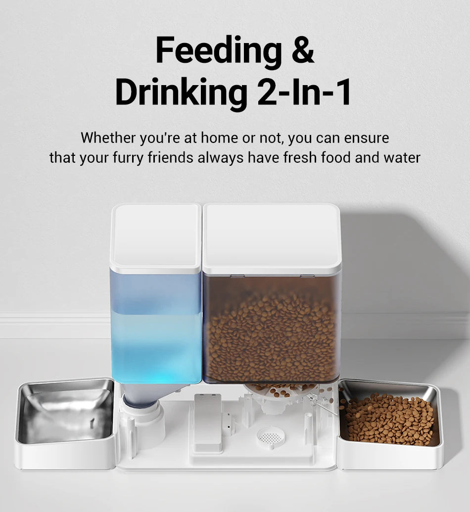ROJECO 2In1 Automatic Pet Feeder Gravity Water Fountain 8.5L Button Version Auto Cat Kibble Dispenser with Water Refill Drinker