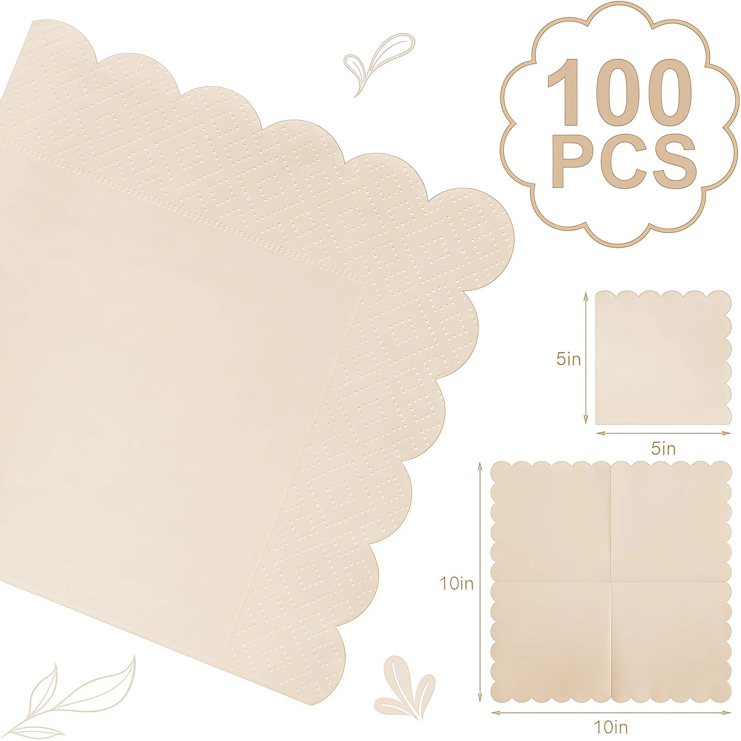 50-300PCS Paper Napkins Disposable Party Napkin Beverage Napkins Scalloped Cocktail Napkins for Wedding Dinner Birthday 5x5Inch