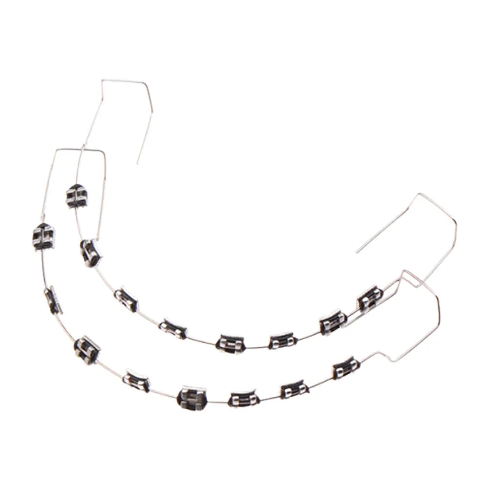 1 Pair Temporary Tooth Decoration Dental Fake Braces with Metal Wires & Bracket Dental Metal Bracket Dental Tool for Tooth Decor
