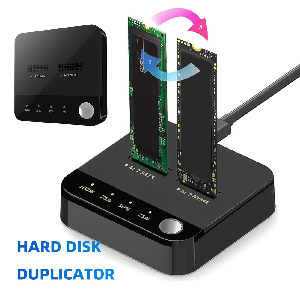 M.2 SATA/NVMe Dual-Bay Hard Drive Docking Station Clone Duplicaotr Offline Clone M.2 Cloner Data Transmission with LED Indicator