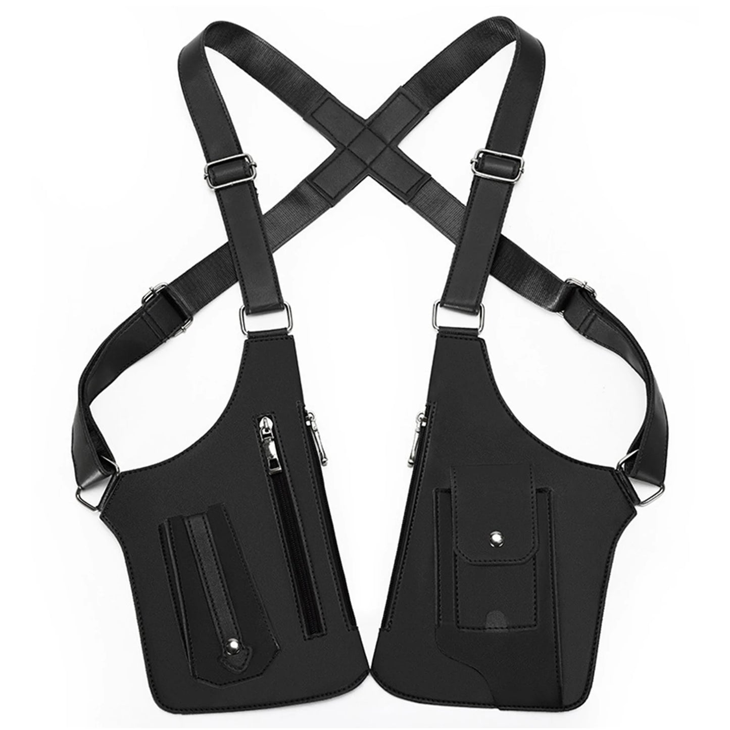 PU Leather Double Shoulder Armpit Bag Multi-Pocket Underarm Strap Wallet Pocket Anti-Theft for Men Women Travel Outdoors