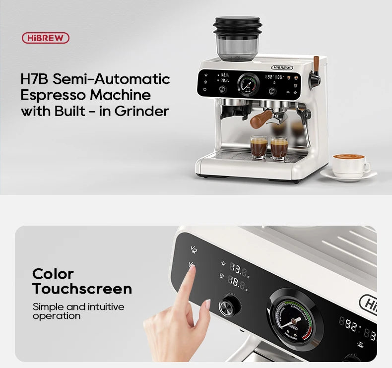 HiBREW Upgraded Dual Boiler Barista Pro Espresso Machine Built-in Grinder With 30 Size Settings for Cafe Hotel Restaurant H7B