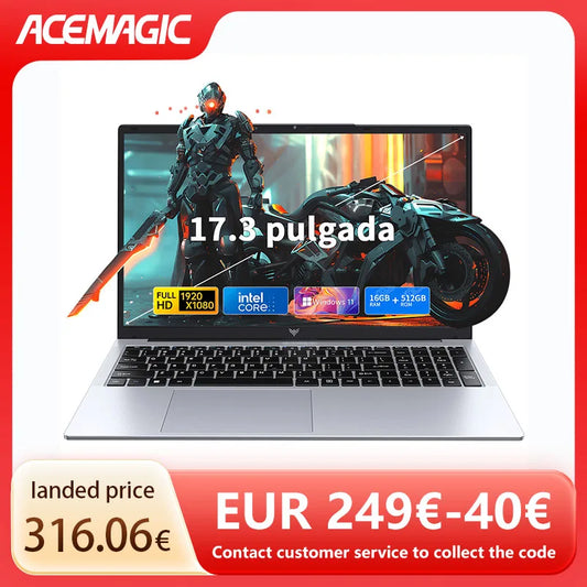 ACEMAGIC 17.3-inch laptop 16GB DDR4 512GB SSD IntelN97/N95/4300 3.6GHz lightweight and portable high-definition WiFi5 180 ° open