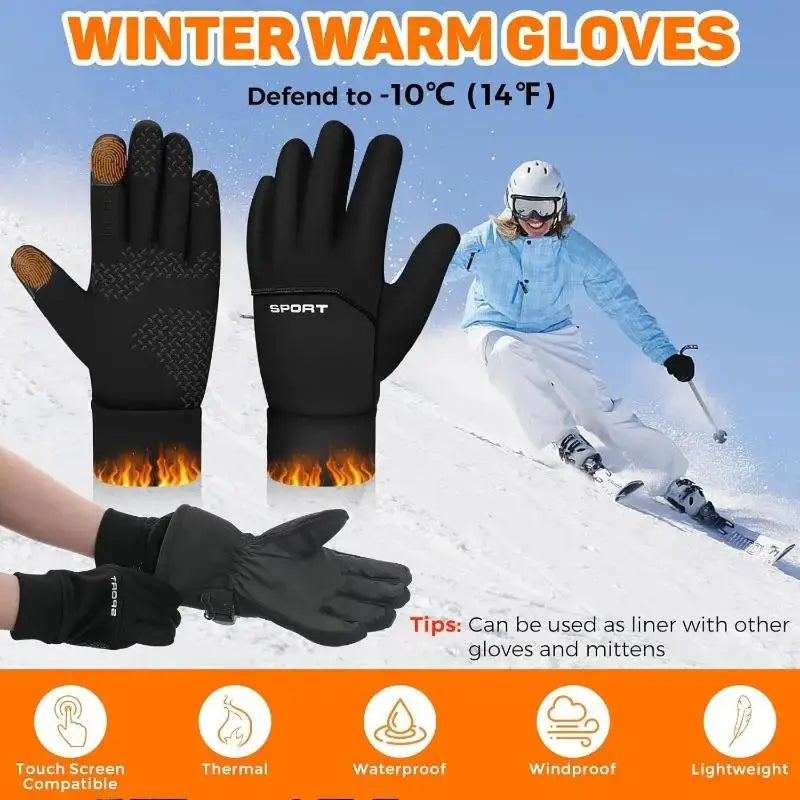 Men Women Winter Warm Gloves Plush Lined Windproof Coldproof Water-resistant Non-slip Touchscreen Gloves for Outdoor Sports