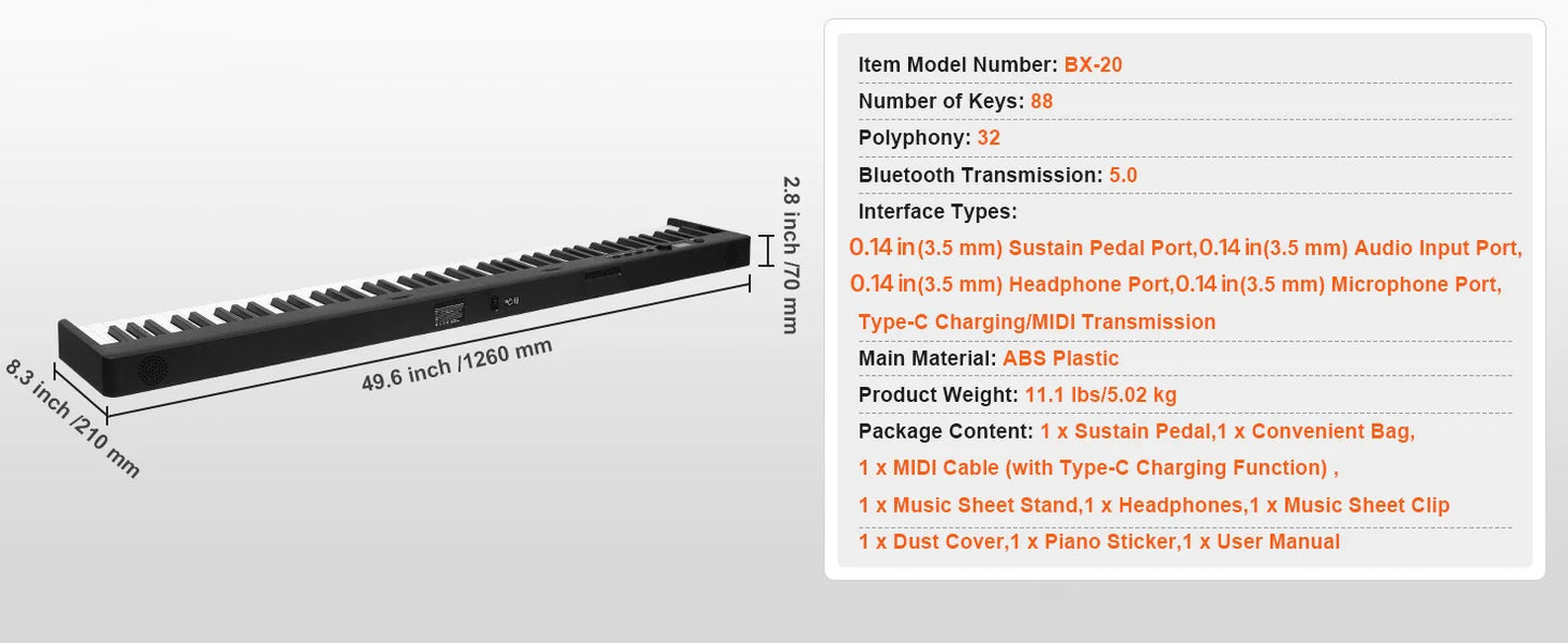 SucceBuy 61 or 88 Key Folding Keyboard Piano Bluetooth & MIDI  Electronic Digital Foldable Piano Rechargeable for Beginners Use