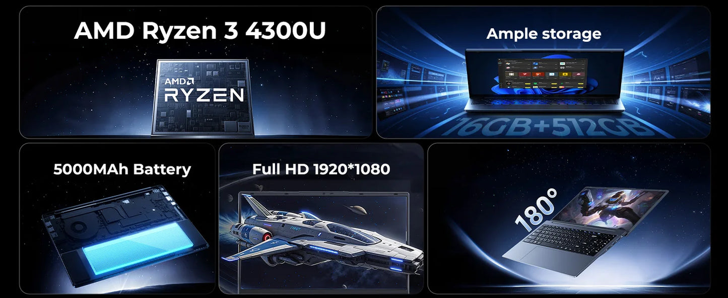 ACEMAGIC 15.6-inch AMD Ryzen 3 4300U Business Laptop 16GB DDR4 512GB SSD Slim Ultrabook 54.72Wh Long Battery Life FHD Display