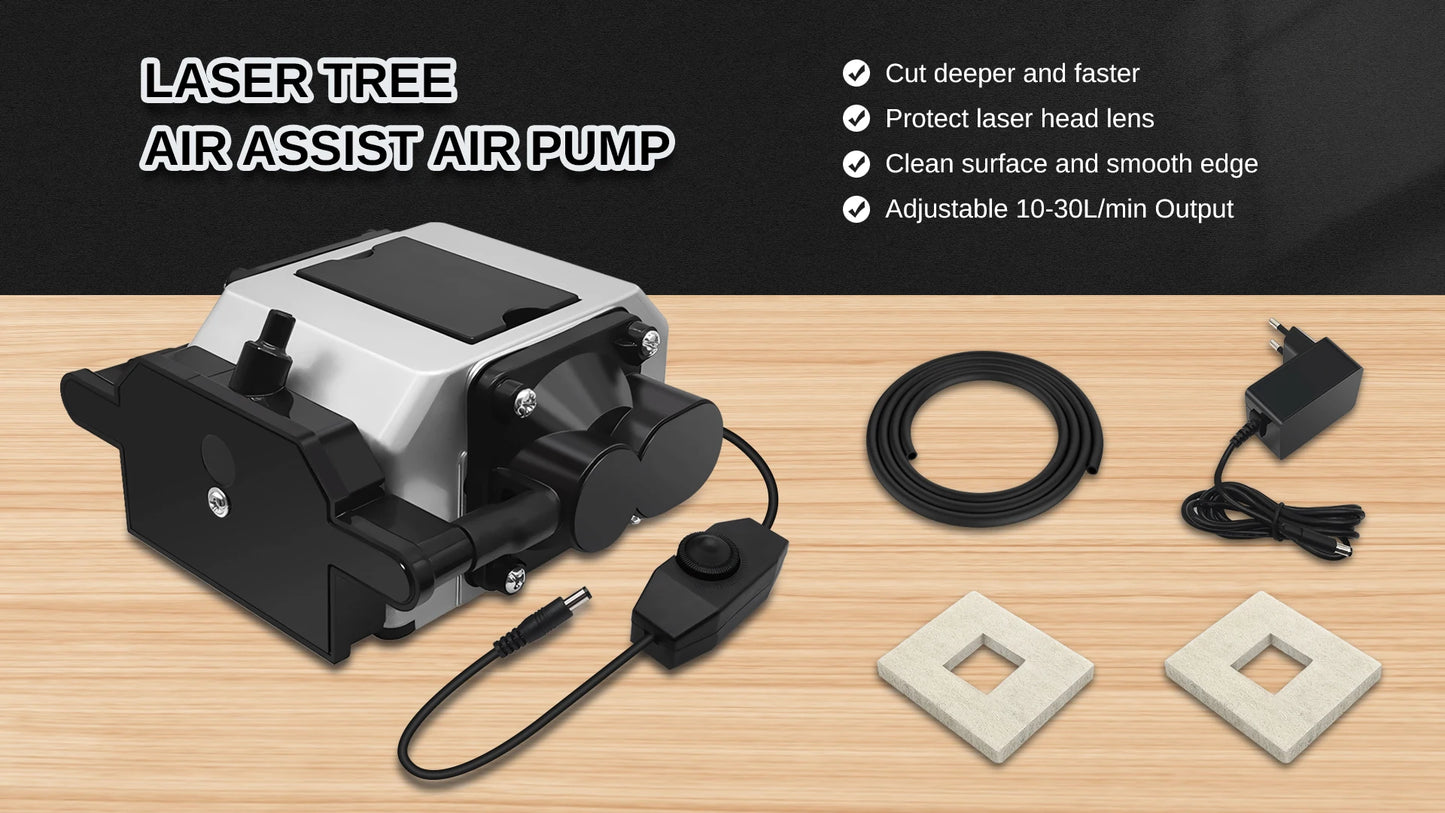 LASER TREE Air Assist Compressor DC 24V Laser Air Assist Pump for Laser Cutter and Engraver Adjustable 10-30 L/Min