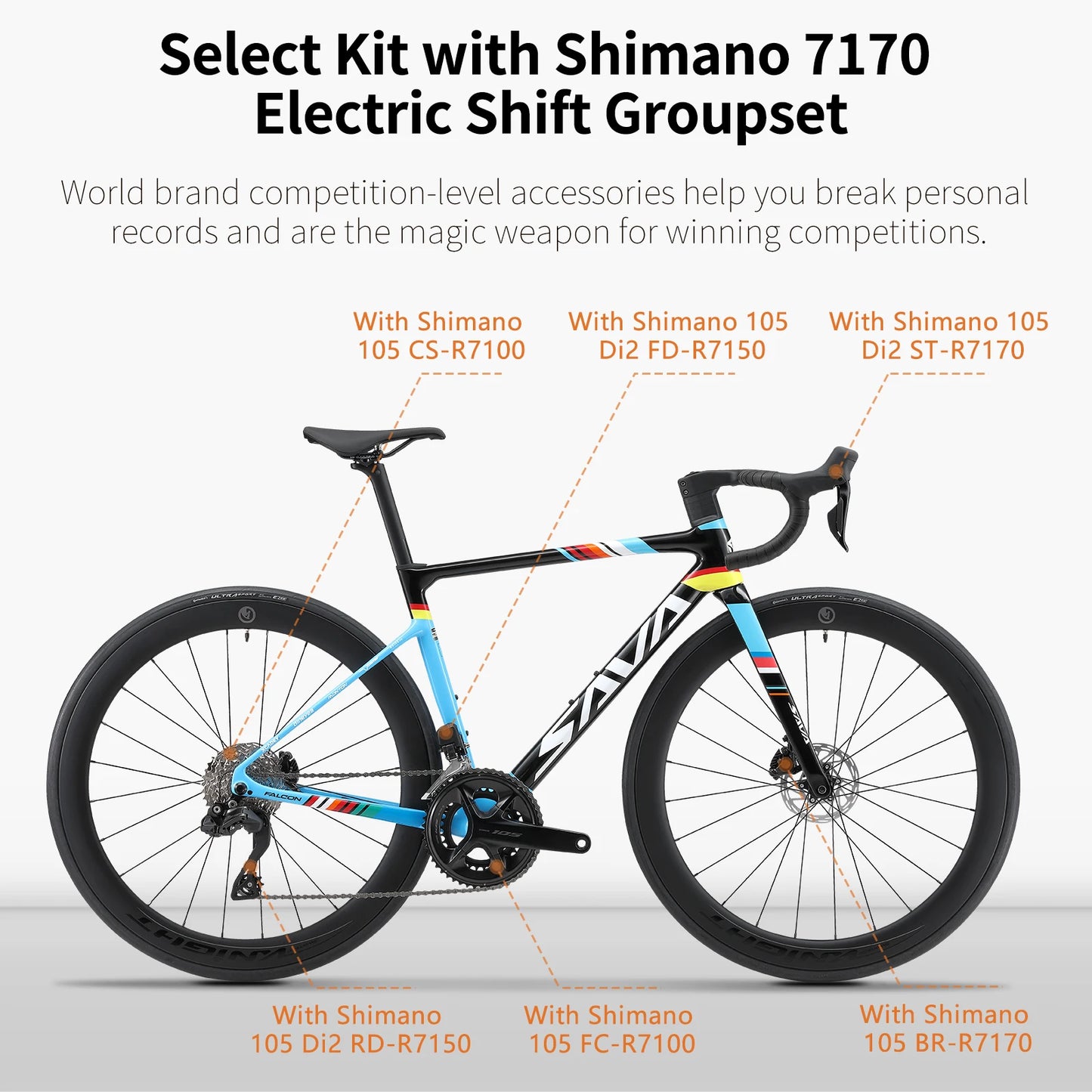 SAVA C7 Racing Team Full Carbon Fiber electronic shifting Road Bike 24-speed with SHIMAN0 7170 DI2 Kit, UCI Approved
