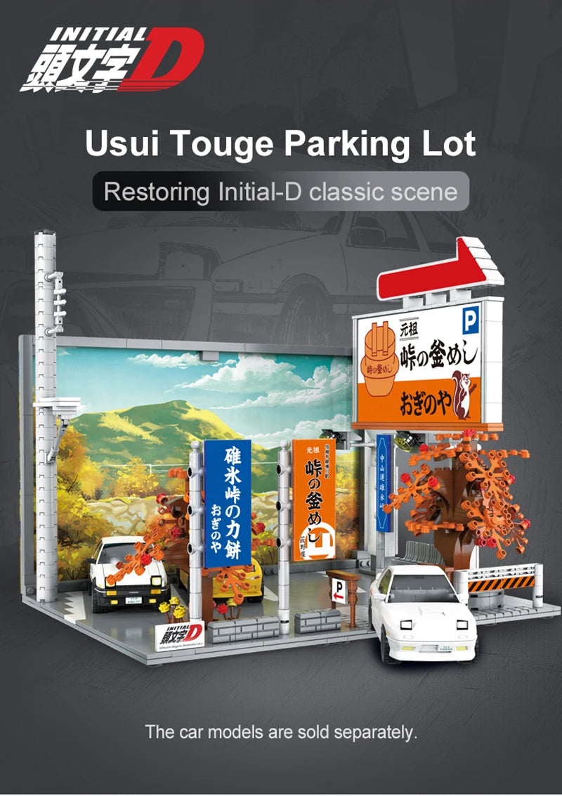 Cada Anime Initial D Tofu Shop House Model Building Blocks City Japanese Racing Car Parking Lot Bricks Toys Kid Gifts With LED