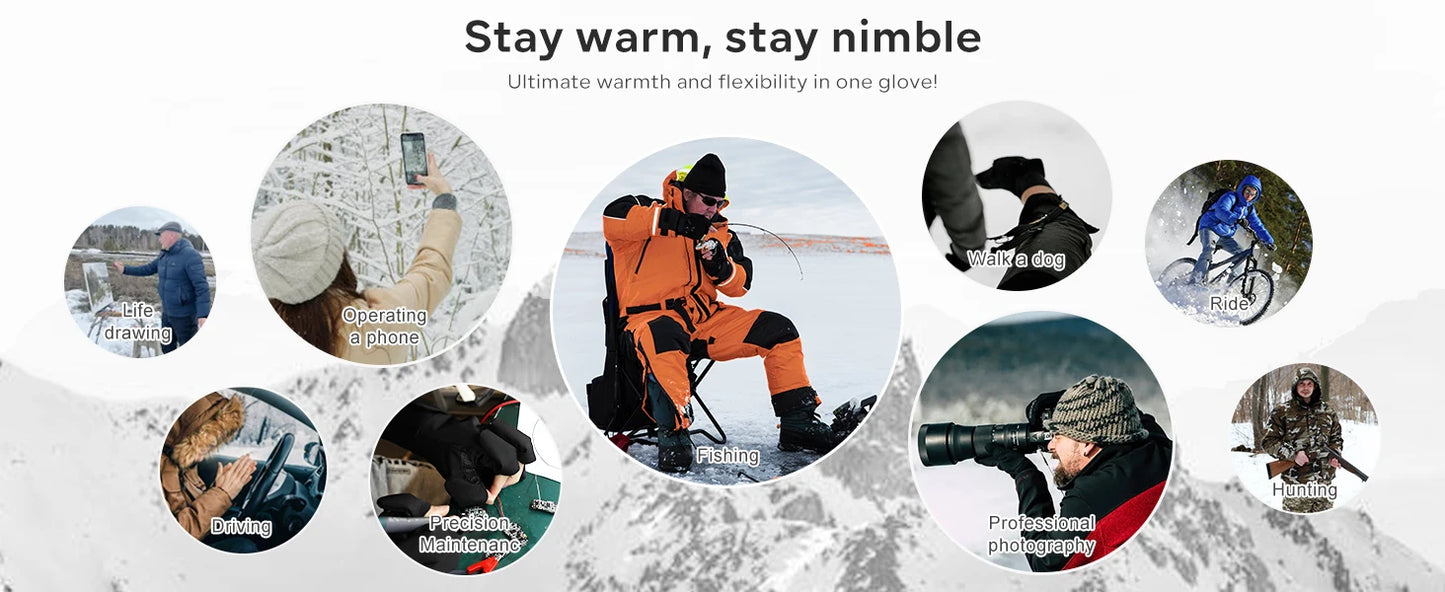 Savior Heated Fishing Gloves Waterproof Winter Fishing Gloves 2 Finger Flip Windproof Women Men Gloves