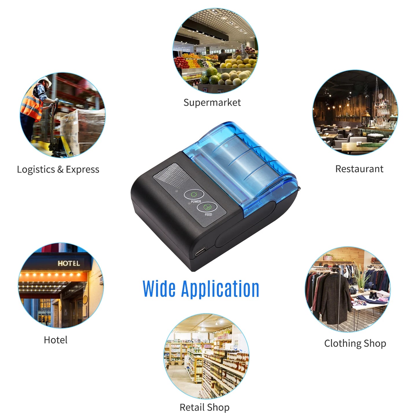 Bisofice Portable Mini Thermal Printer 2 Inch Wireless USB Receipt Bill Ticket Printer with 58mm Print Paper Compatible