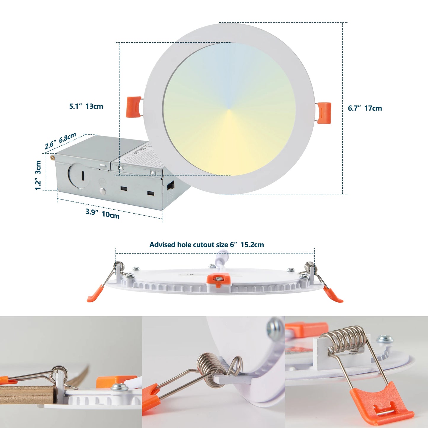 12-Pack LED Recessed Lights with Junction Box, Dimmable Downlights, 3000K-5000K Adjustable Color, Energy-Efficient Ceiling Light