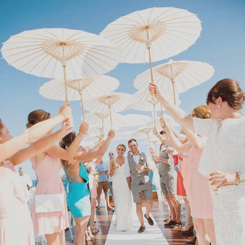 60/84cm Paper Parasol White Chinese Oil Paper Umbrellas Photography Props for Kids DIY Baby Shower Party Bridal Wedding Rustic