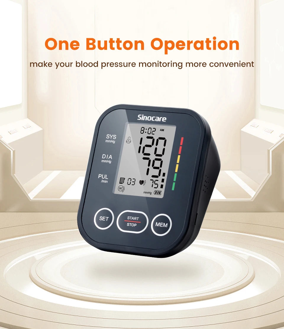 Sinocare Blood Pressure Monitor Digital Sphygmomanometer Automatic Tensiometer Tonometer Home Medical Use Heart Rate Pulse Meter
