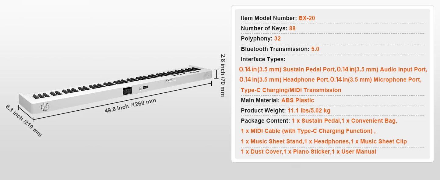 SucceBuy 61 or 88 Key Folding Keyboard Piano Bluetooth & MIDI  Electronic Digital Foldable Piano Rechargeable for Beginners Use