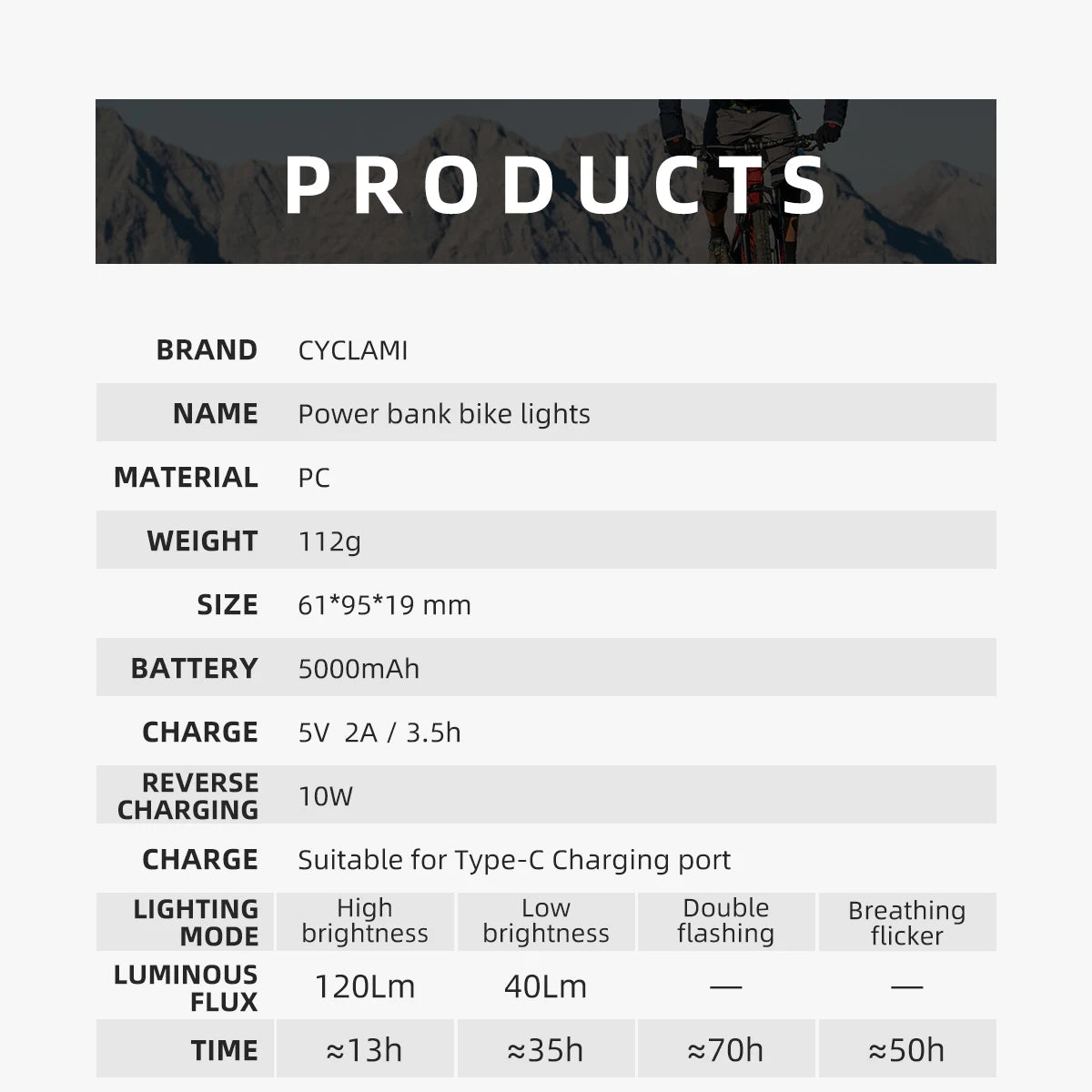CYCLAMI RVL01 Bicycle Headlight Bike Light Cycling 5000mAh Type-C Charging Front Lamp For Garmin XOSS IGPSPORT COOSPO GEOID