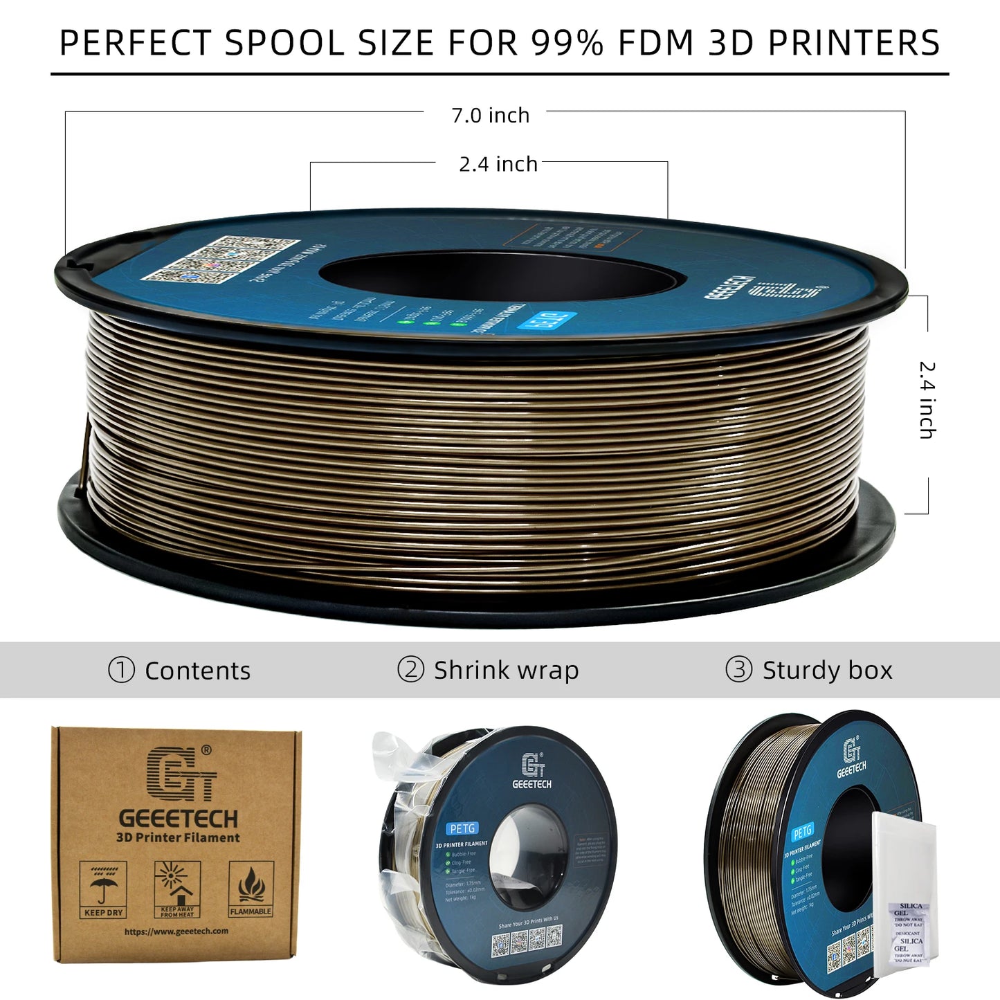 Geeetech Metallic Luster 1Kg PETG 1.75mm Filament 3d print wire Vacuum Packaging Colorful Plastic for most FDM 3D printer