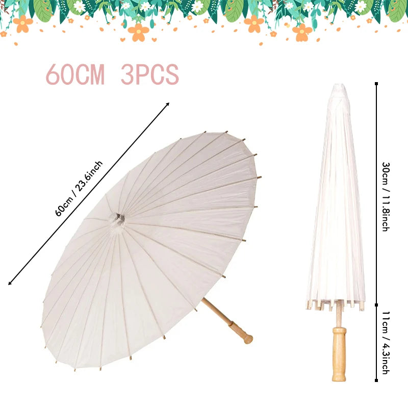 60/84cm Paper Parasol White Chinese Oil Paper Umbrellas Photography Props for Kids DIY Baby Shower Party Bridal Wedding Rustic