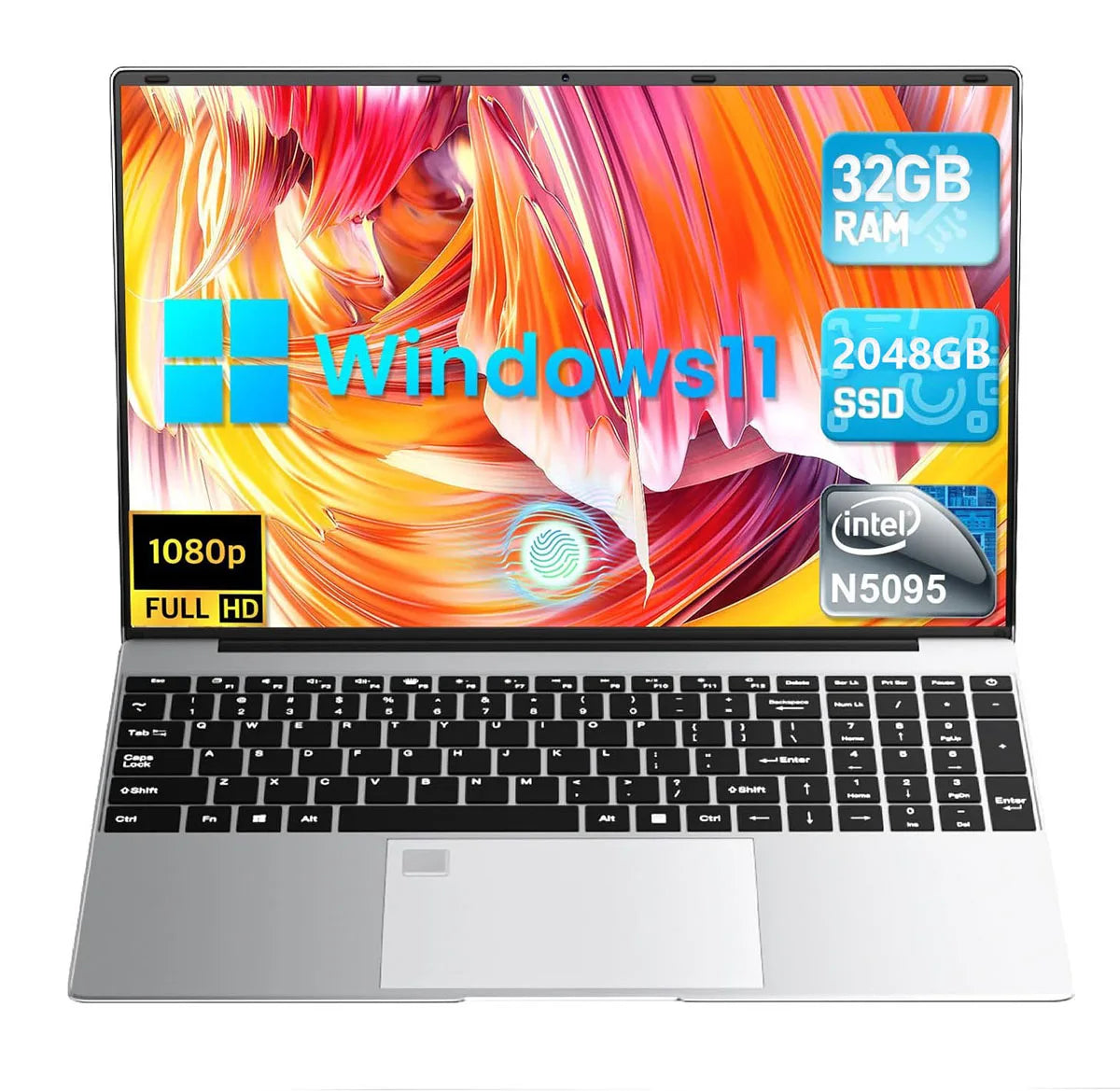 15.6-inch Laptop Windows 11 32GB RAM DDR4 2TB SSD Intel N5095 Full HD Office PC with Backlight Fingerprint Laptop Macbook Air