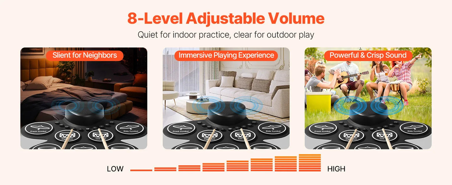 SucceBuy Electric Drum Set 7-Pad / 9-Pad Roll-up Drum Practice Pad Electronic Drumset Portable Instrument Toy for Kids Ages 3+