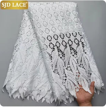 SJD LACE African Guipure Cord Stones Lace Fabric 5 Yards 2026 New Nigerian Water Soluble Lace For Women Wedding Party Dress 3844