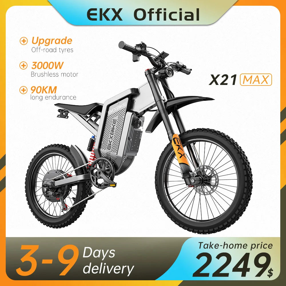 EKX X21 Max Electric Motorcycles Peak 6000W Brushless Gearless Motors 60V30AH Lithium Battery Speed 85Kmh Adult Off Road Ebike