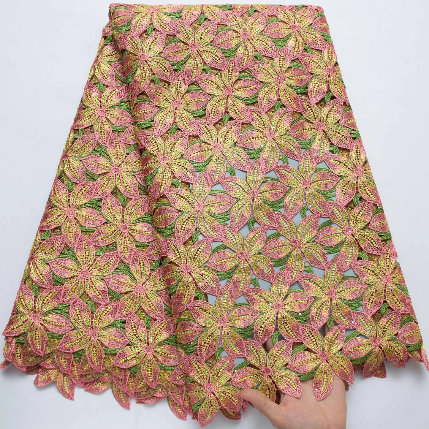 SJD LACE African Guipure Cord Stones Lace Fabric 5 Yards 2026 New Nigerian Water Soluble Lace For Women Wedding Party Dress 3844
