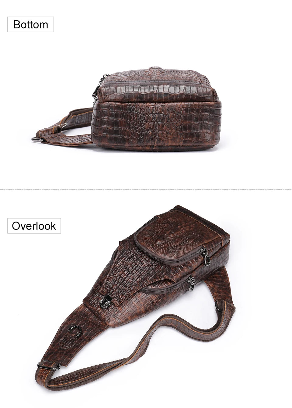 WESTAL Genuine Leather Sling Bag Anti-Thief Crossbody Personal Pocket Bag Chest Shoulder Bag for Travel Hiking Croco Design Bags