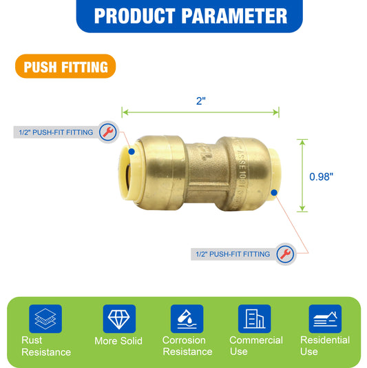 KING SMART 1/2" Push Fit * 1/2" Push Fit Coupling; 25Pcs/Case; 80500