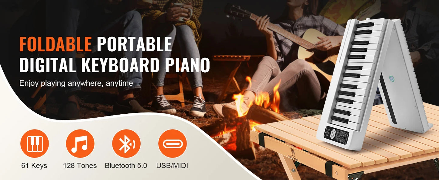 SucceBuy 61 or 88 Key Folding Keyboard Piano Bluetooth & MIDI  Electronic Digital Foldable Piano Rechargeable for Beginners Use