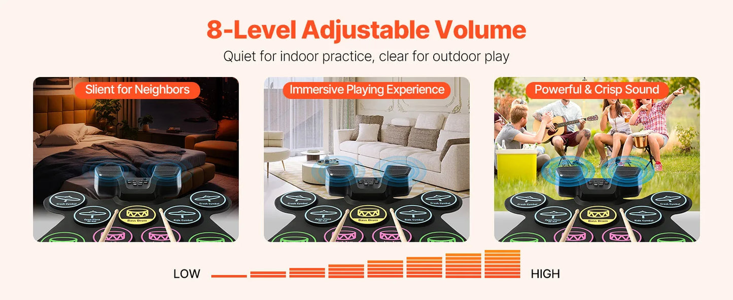 SucceBuy Electric Drum Set 7-Pad / 9-Pad Roll-up Drum Practice Pad Electronic Drumset Portable Instrument Toy for Kids Ages 3+