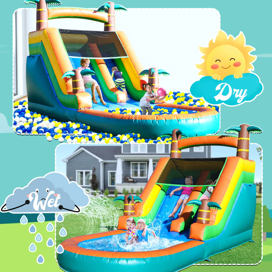 21FT Commercial Inflatable Bounce House Tropical Water Slide Pool 750w Blower Children's playground, children's toys