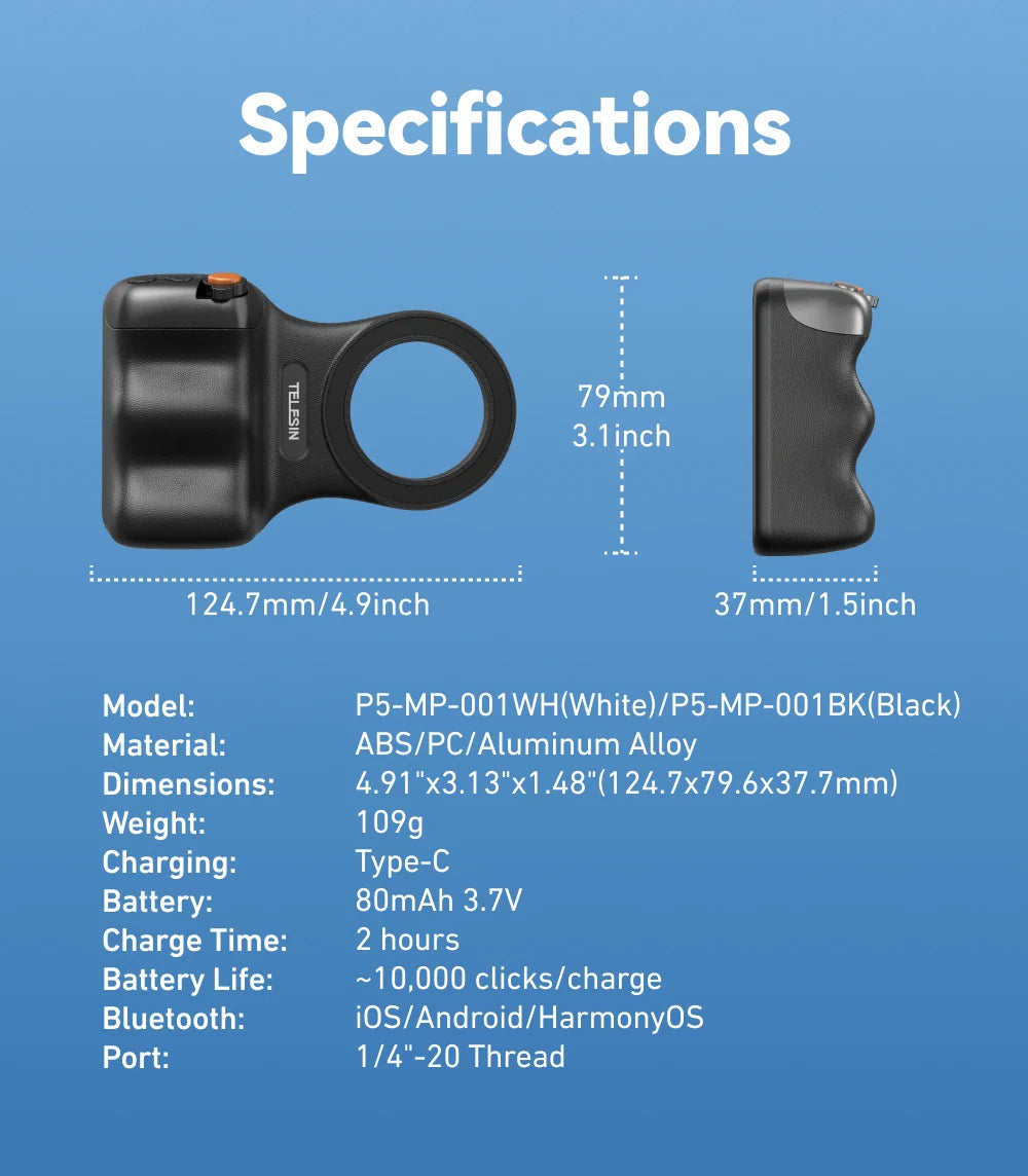TELESIN Magnetic Phone Camera Shoot Hand Grip Universal Smart Phone Holder Shooting Aid Remote Control Handle for Iphone Andriod