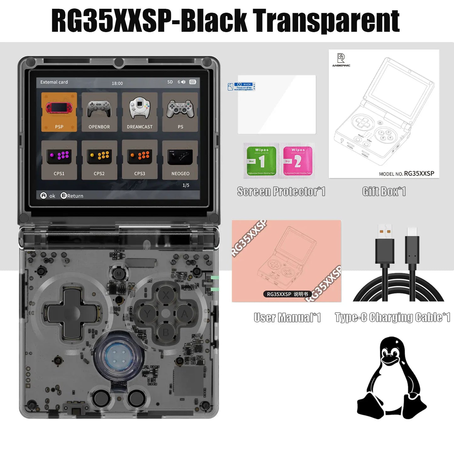 ANBERNIC RG35XXSP 3.5'' IPS Screen Flip Handheld Console Linux System HDMI-compatible TV Output  64G 5500 Games Pre-installed
