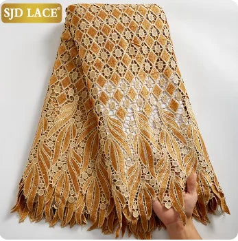 SJD LACE African Guipure Cord Stones Lace Fabric 5 Yards 2026 New Nigerian Water Soluble Lace For Women Wedding Party Dress 3844