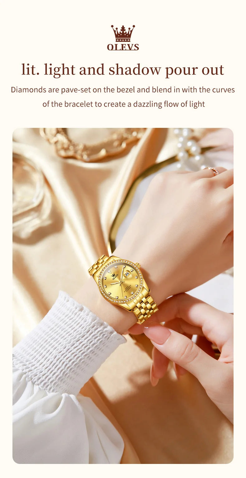 OLEVS 3629 Top Luxury Brand Women Watch Classic Business Calendar Waterproof Luminous Watch Elegant Diamond Women Quartz Watch