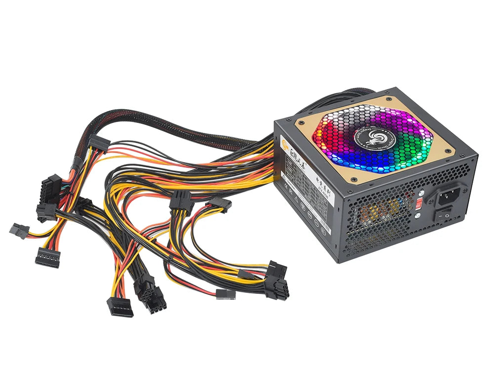 110/230V ATX 400W 600W RGB Colorful Silent Fan PSU 24Pin 12V Desktop E-Sports Video Game Computer Power Supply